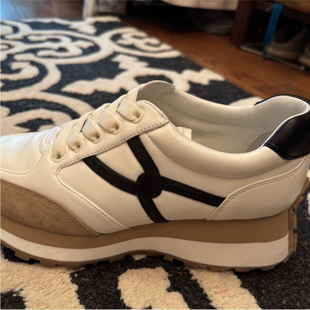 Veronica Beard White and Black Leather Sneakers